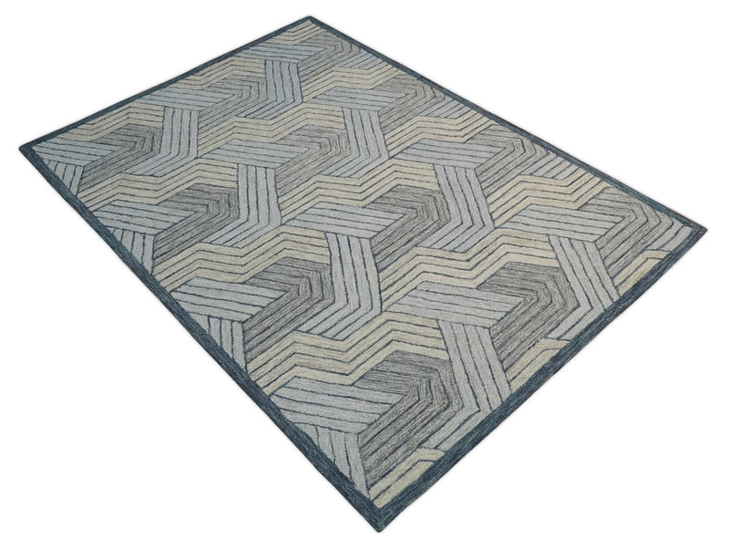 Multi Size Hand Tufted Charcoal, Beige and Gray Stripes Pattern wool Rug - The Rug Decor