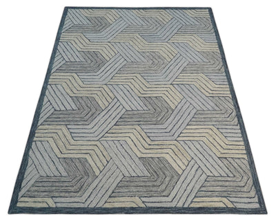 Multi Size Hand Tufted Charcoal, Beige and Gray Stripes Pattern wool Rug - The Rug Decor