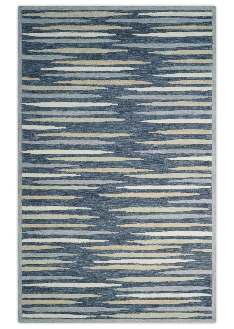Multi Size Hand Tufted Charcoal, Ivory and Beige Modern Abstract Wool Rug - The Rug Decor