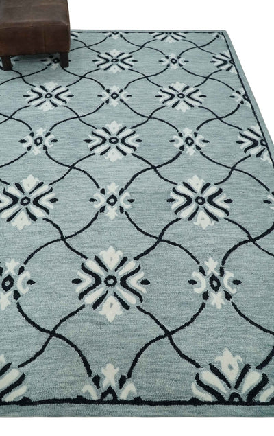 Multi Size Hand Tufted Gray, Black and Ivory Traditional Ikat Pattern wool Rug - The Rug Decor