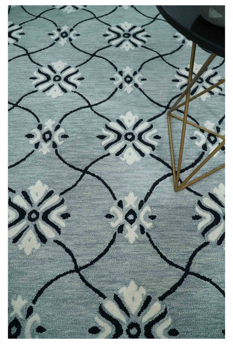 Multi Size Hand Tufted Gray, Black and Ivory Traditional Ikat Pattern wool Rug - The Rug Decor