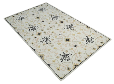 Multi Size Hand Tufted Ivory, Beige, Peach and Black Traditional Pattern wool Rug - The Rug Decor