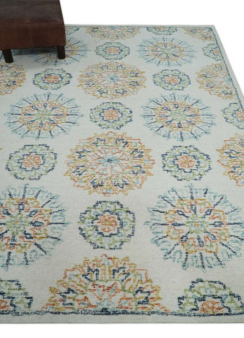 Multi Size Hand Tufted Ivory, Peach and Blue Traditional Design Rug, Kids, Living Room and Bedroom Rug | TRDMA249 - The Rug Decor