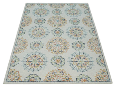 Multi Size Hand Tufted Ivory, Peach and Blue Traditional Design Rug, Kids, Living Room and Bedroom Rug | TRDMA249 - The Rug Decor