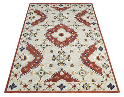 Multi Size Hand Tufted Ivory, Rust and Olive Heriz Traditional wool Area Rug - The Rug Decor