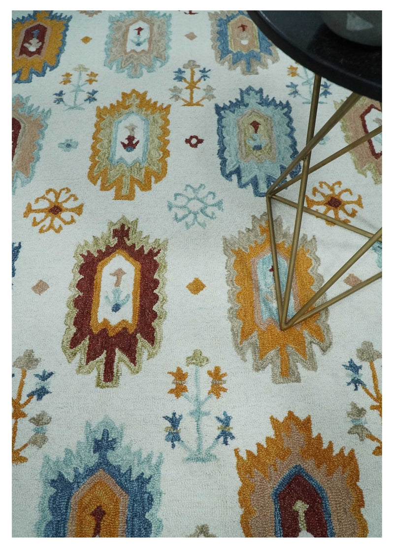 Multi Size Hand Tufted Ivory With Multicolor traditional Ikat Pattern wool Rug - The Rug Decor
