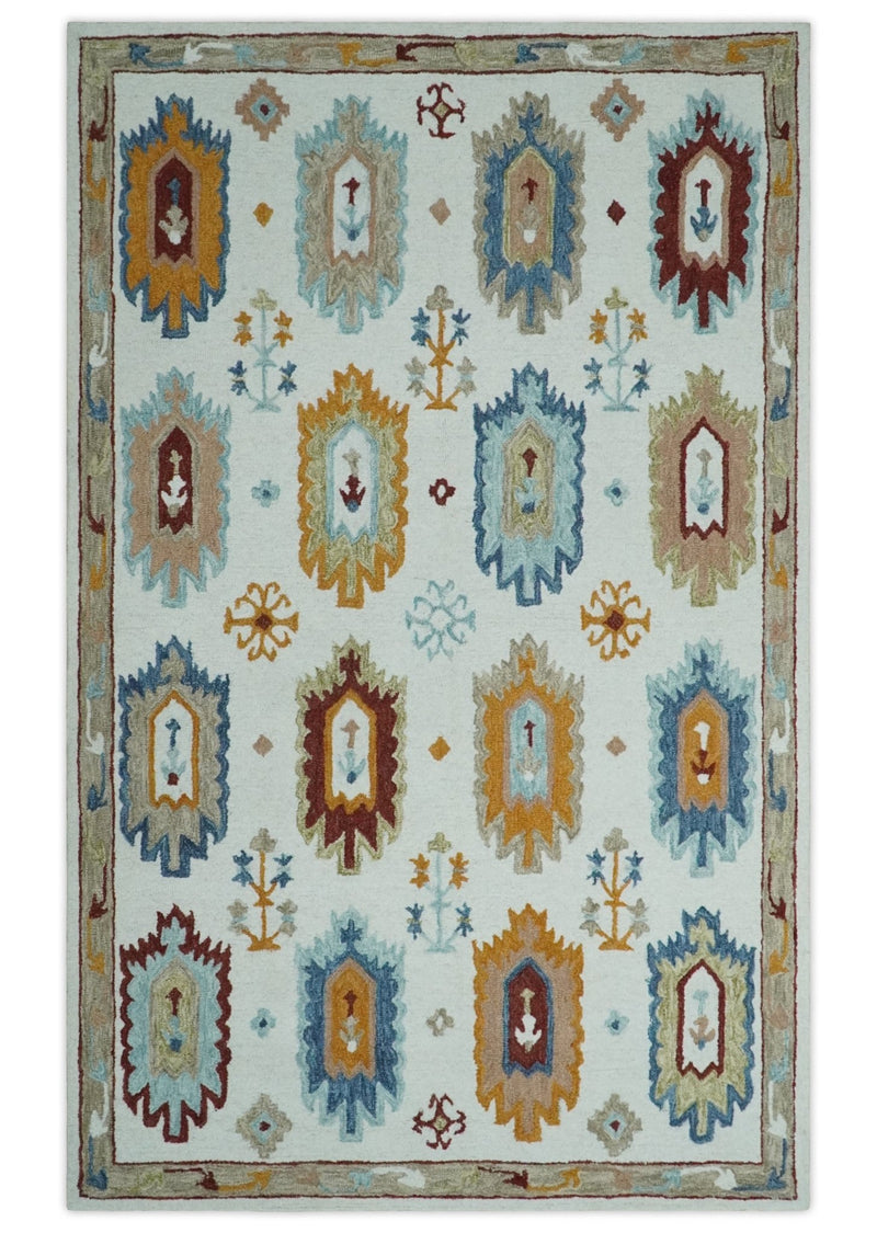 Multi Size Hand Tufted Ivory With Multicolor traditional Ikat Pattern wool Rug - The Rug Decor
