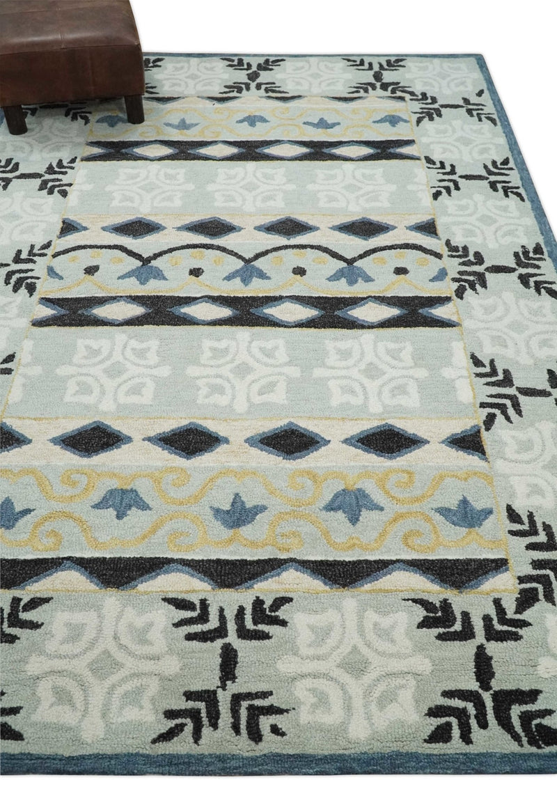 Multi Size Hand Tufted Silver, Ivory and Black Traditional wool Rug - The Rug Decor