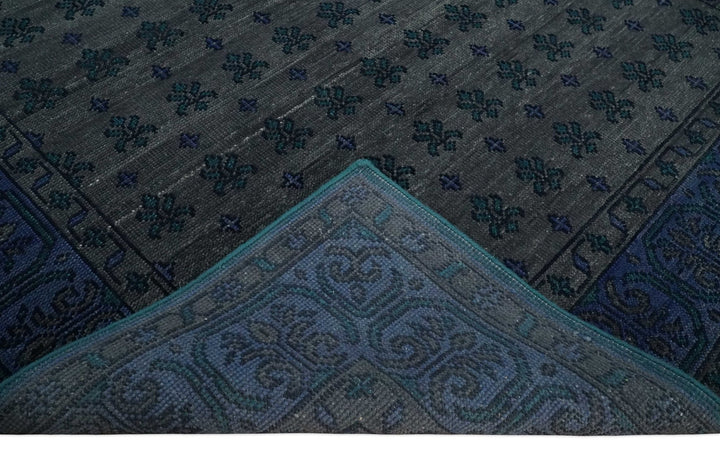 Multi-size Low Pile Gray and Blue Hand Knotted Antique Style Traditional Wool Rug | TRD962 - The Rug Decor