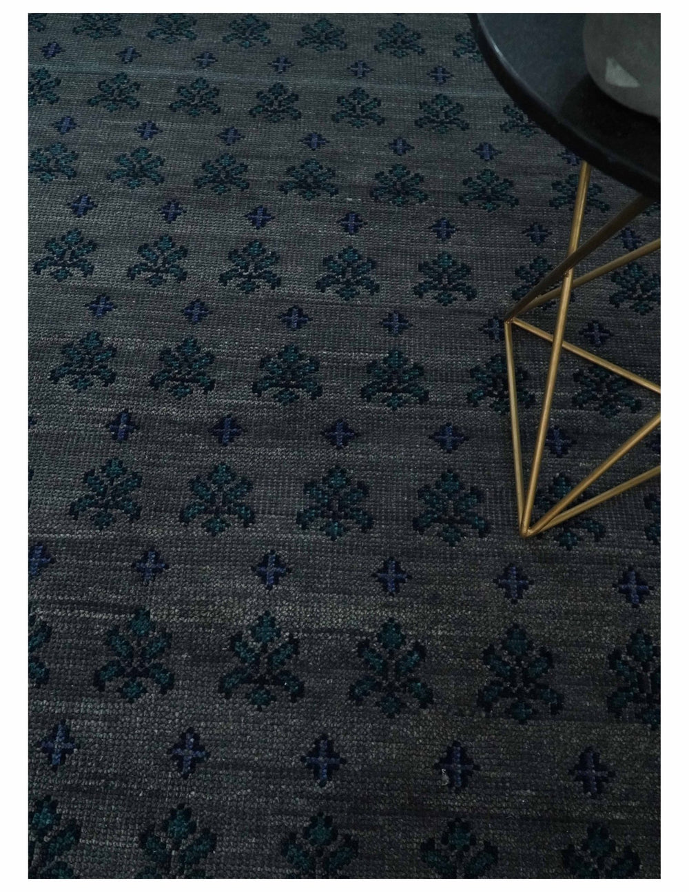 Multi-size Low Pile Gray and Blue Hand Knotted Antique Style Traditional Wool Rug | TRD962 - The Rug Decor