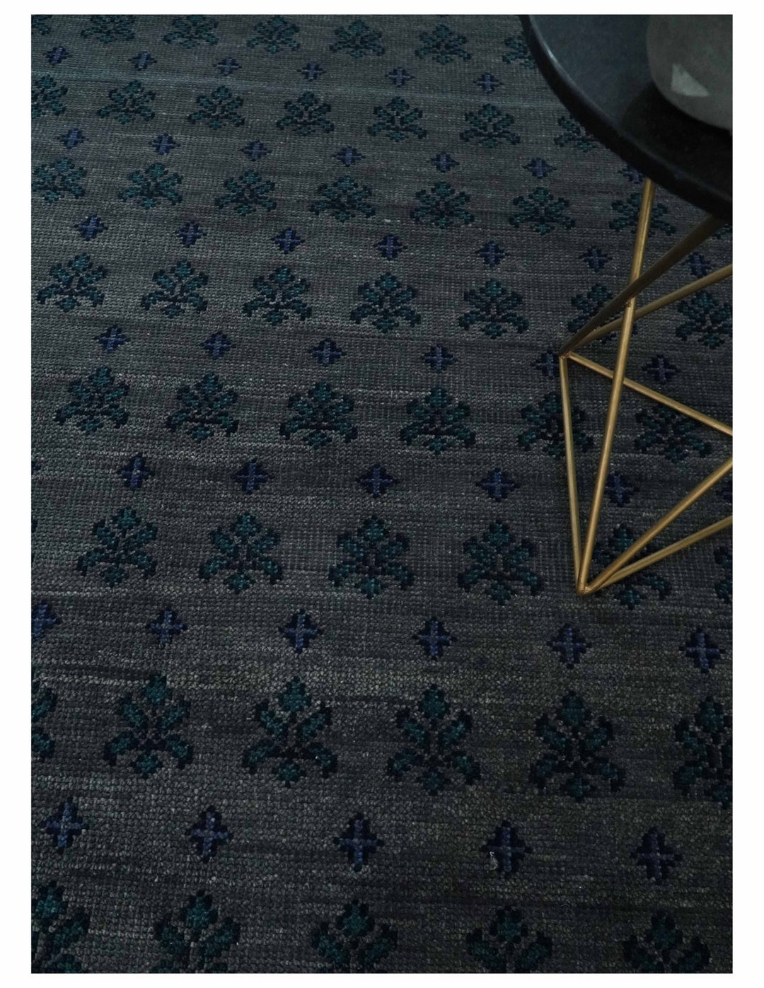 Multi-size Low Pile Gray and Blue Hand Knotted Antique Style Traditional Wool Rug | TRD962 - The Rug Decor