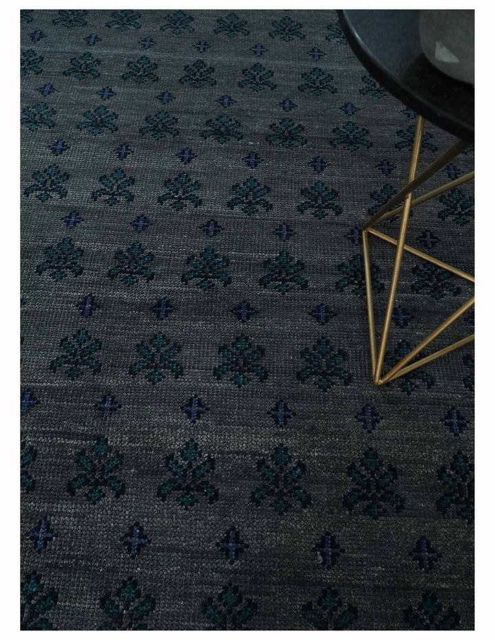 Multi-size Low Pile Gray and Blue Hand Knotted Antique Style Traditional Wool Rug | TRD962 - The Rug Decor