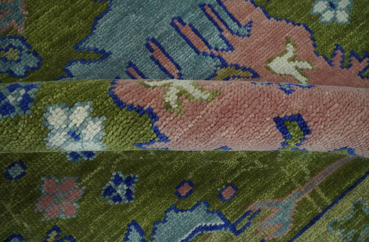 Multi size Moss Green, Blue and Peach Hand Knotted Vibrant colorful Donegal Wool Rug | TRDCP1489 - The Rug Decor