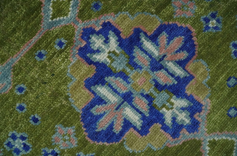 Multi size Moss Green, Blue and Peach Hand Knotted Vibrant colorful Donegal Wool Rug | TRDCP1489 - The Rug Decor