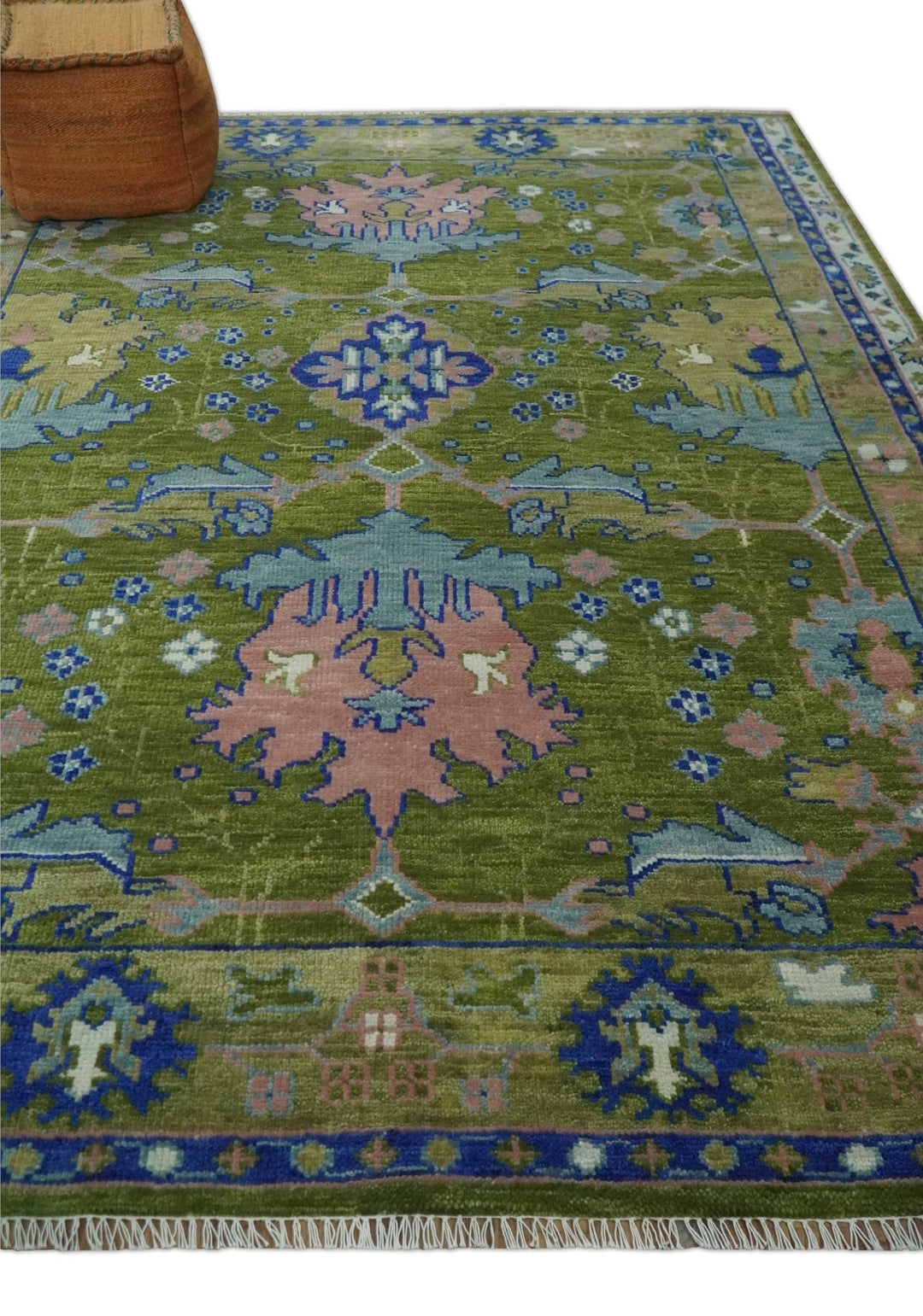 Multi size Moss Green, Blue and Peach Hand Knotted Vibrant colorful Donegal Wool Rug | TRDCP1489 - The Rug Decor