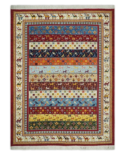 Multicolor Striped Wool Hand Woven Southwestern Lori Gabbeh Rug| KNT49 - The Rug Decor