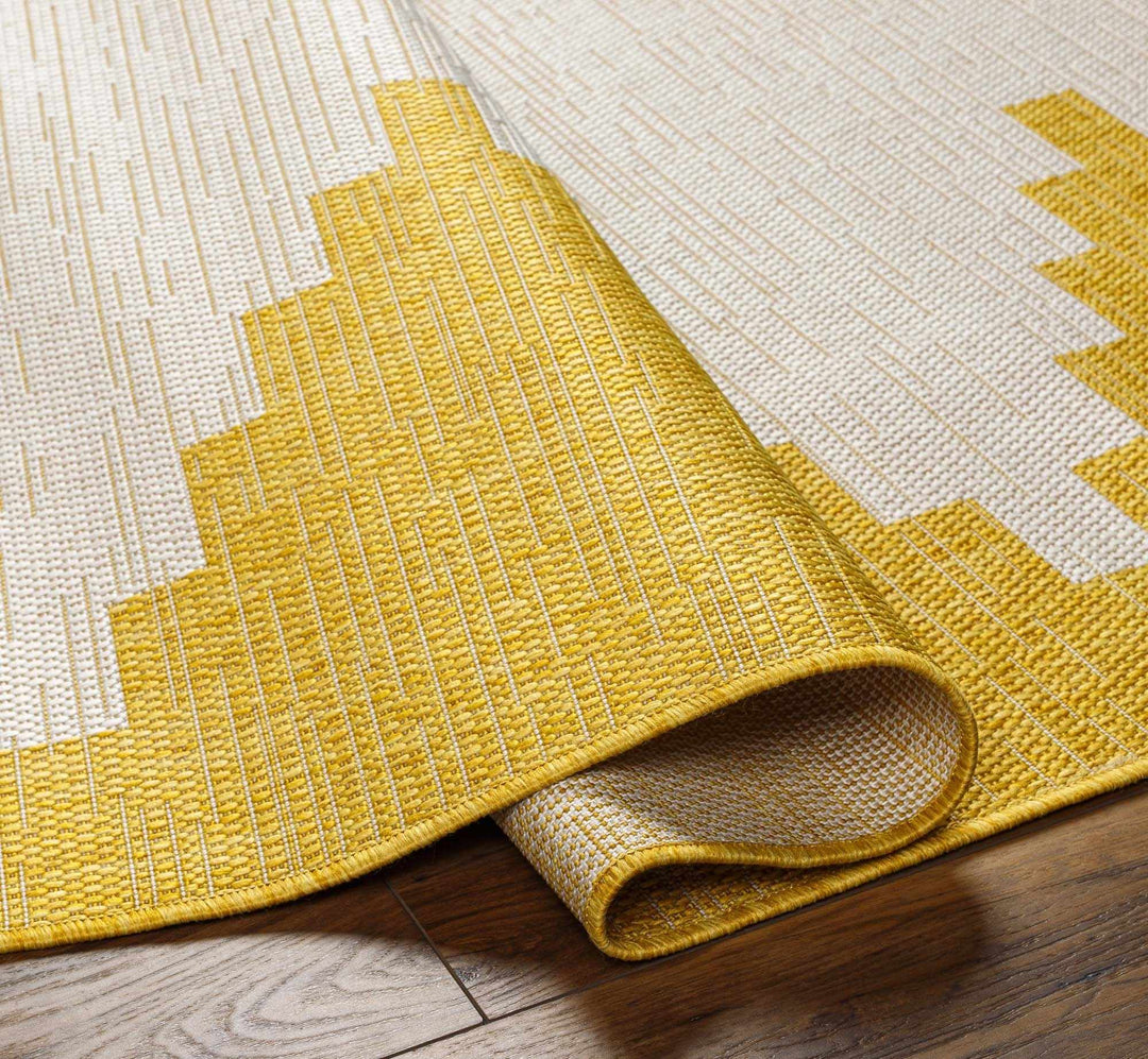 Mustard and Ivory Modern Geometrical Outdoor Safe Multi size Area Rug - The Rug Decor