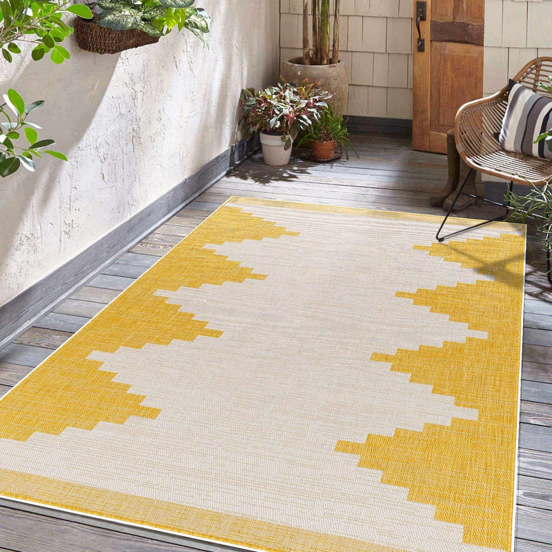 Mustard and Ivory Modern Geometrical Outdoor Safe Multi size Area Rug - The Rug Decor