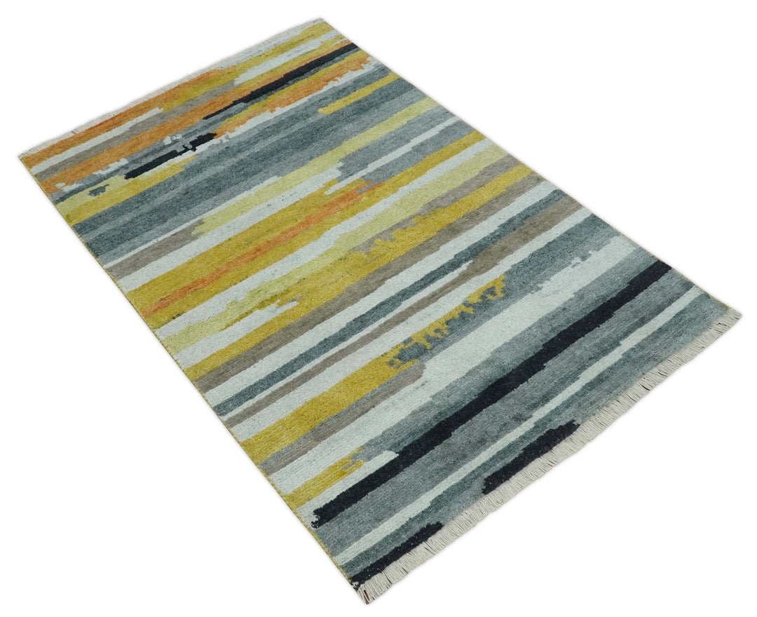 Mustard, Gray, Ivory, and Rust Modern Abstract Hand loom 4x6 wool area Rug - The Rug Decor