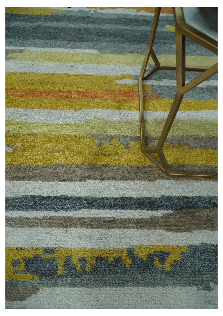 Mustard, Gray, Ivory, and Rust Modern Abstract Hand loom 4x6 wool area Rug - The Rug Decor
