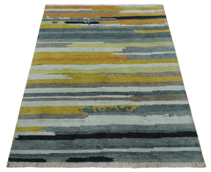 Mustard, Gray, Ivory, and Rust Modern Abstract Hand loom 4x6 wool area Rug - The Rug Decor