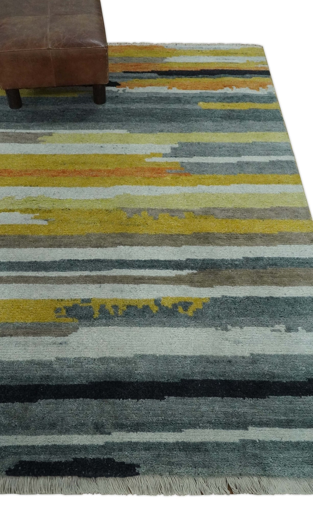 Mustard, Gray, Ivory, and Rust Modern Abstract Hand loom 4x6 wool area Rug - The Rug Decor