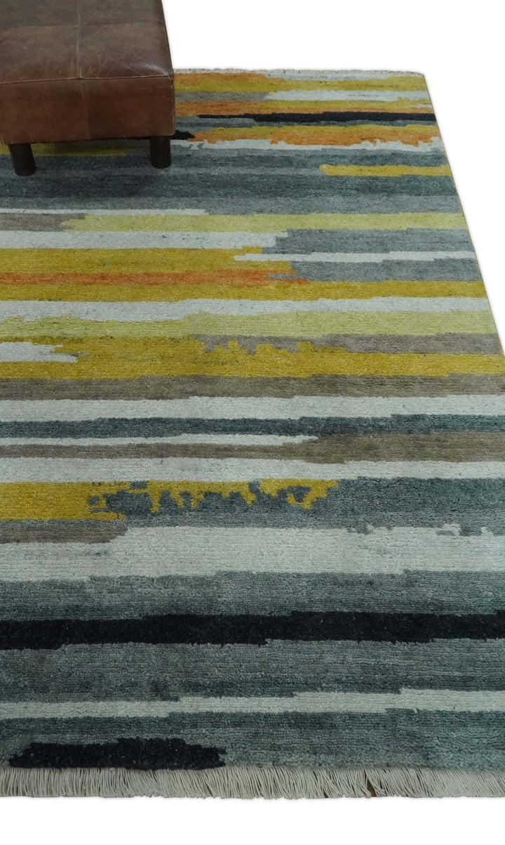 Mustard, Gray, Ivory, and Rust Modern Abstract Hand loom 4x6 wool area Rug - The Rug Decor