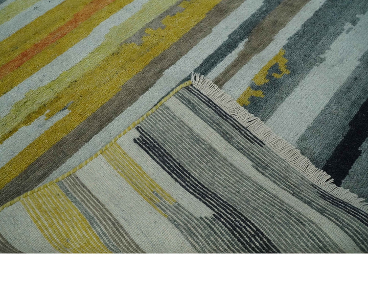 Mustard, Gray, Ivory, and Rust Modern Abstract Hand loom 4x6 wool area Rug - The Rug Decor