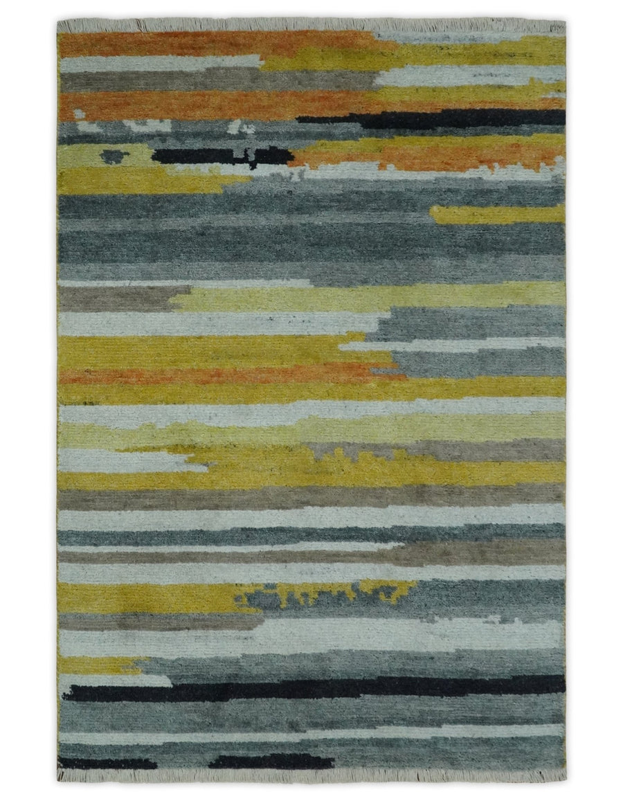 Mustard, Gray, Ivory, and Rust Modern Abstract Hand loom 4x6 wool area Rug - The Rug Decor