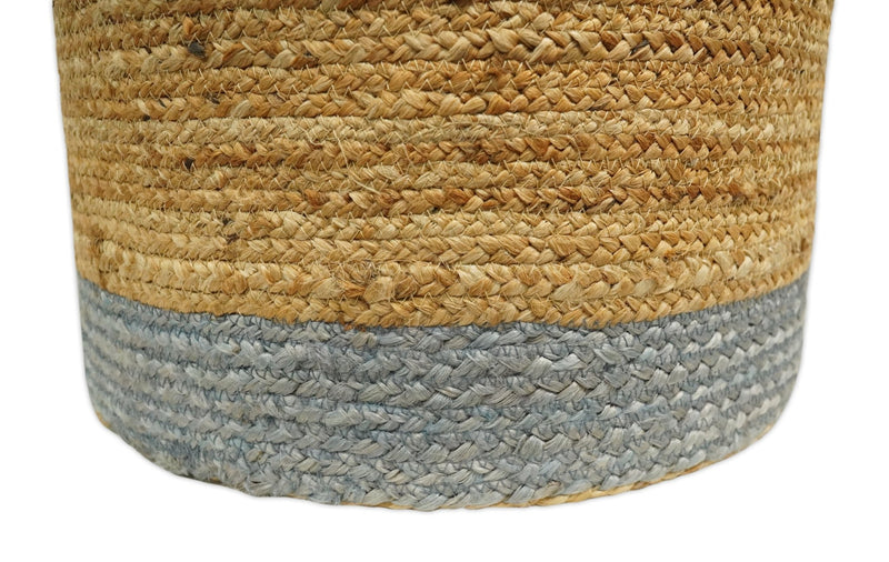 Natural Brown and Blue Jute Round Pouf, Hand Braided boho Pouf Ottoman Footstool, Side table, Seat , Foot Rest, Living Room, Bedroom - The Rug Decor