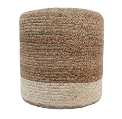 Natural Brown and White Jute Round Pouf, Hand Braided boho Pouf Ottoman Footstool, Side table, Seat , Foot Rest, Living Room, Bedroom | JP7 - The Rug Decor