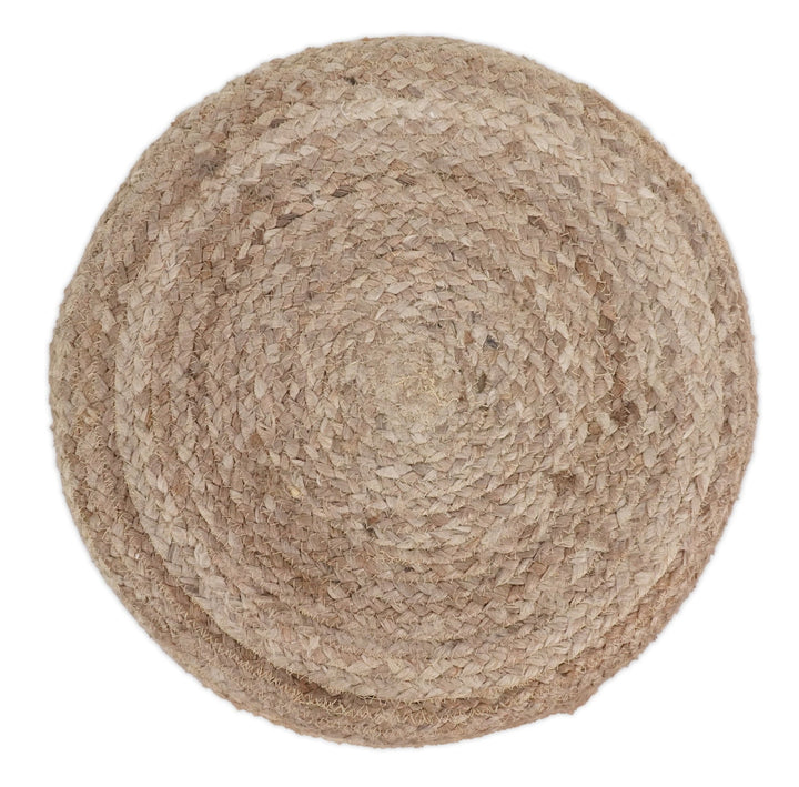 Natural Brown and Blue Jute Round Pouf, Hand Braided boho Pouf fashion Ottoman Footstool, Side table, Seat , Foot Rest, Living Room, Bedroom | JP9