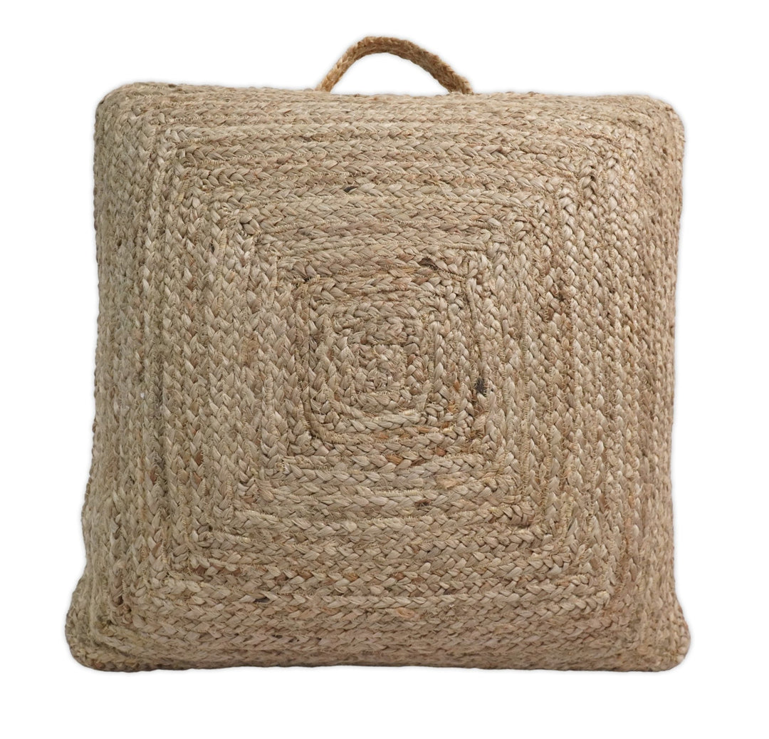 Natural Brown Jute Square Pouf, Hand Braided boho Pouf Ottoman Footstool, Side table, Floor Pillow, Foot Rest, Living Room, Bedroom | JP8 - The Rug Decor