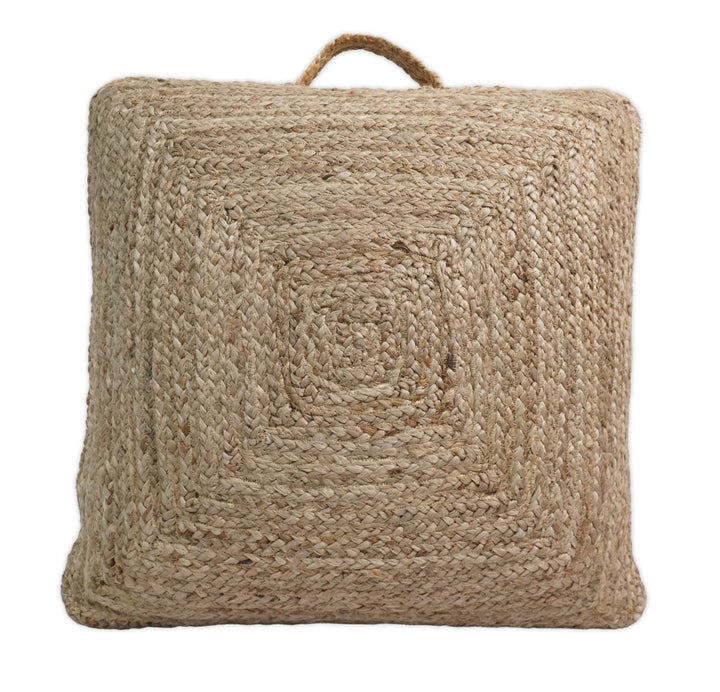 Natural Brown Jute Square Pouf, Hand Braided boho Pouf Ottoman Footstool, Side table, Floor Pillow, Foot Rest, Living Room, Bedroom | JP8 - The Rug Decor