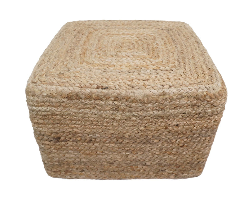 Natural Silver Brown Jute Square Pouf, Hand Braided boho Pouf Ottoman Footstool, Side table, Seat , Foot Rest, Living Room, Bedroom | JP5 - The Rug Decor