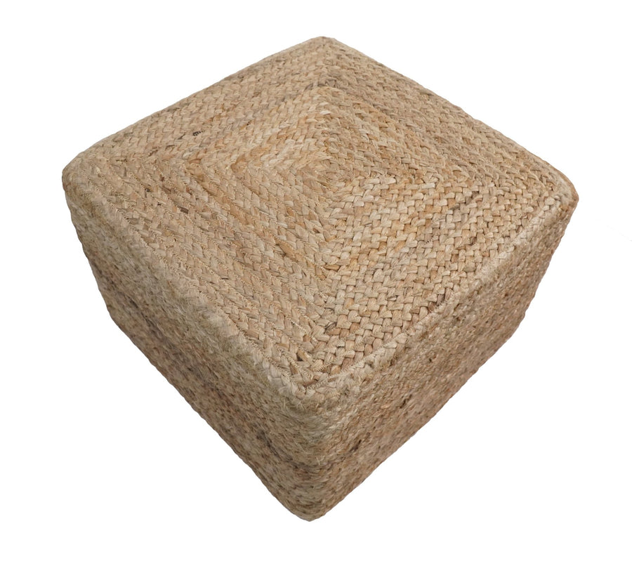 Natural Silver Brown Jute Square Pouf, Hand Braided boho Pouf Ottoman Footstool, Side table, Seat , Foot Rest, Living Room, Bedroom | JP5 - The Rug Decor