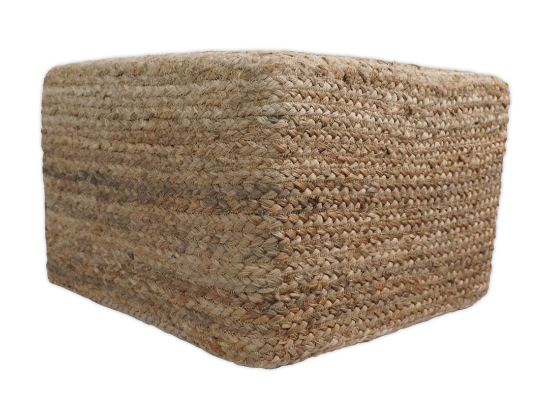 Natural Silver Brown Jute Square Pouf, Hand Braided boho Pouf Ottoman Footstool, Side table, Seat , Foot Rest, Living Room, Bedroom | JP5 - The Rug Decor