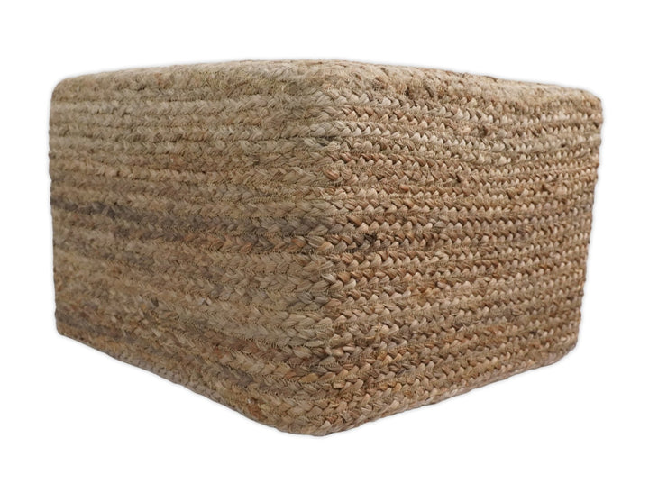 Natural Silver Brown Jute Square Pouf, Hand Braided boho Pouf Ottoman Footstool, Side table, Seat , Foot Rest, Living Room, Bedroom | JP5 - The Rug Decor