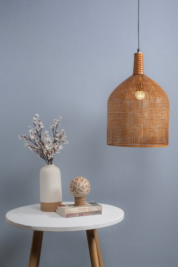 Natural Wicker Rattan Handcrafted Dome Shaped Pendant Lamp - The Rug Decor