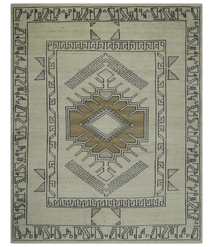 Natural Wool Hand Knotted Ivory, Beige and Black Traditional Heriz Serapi Wool Area Rug, Kids, Living Room and Bedroom Rug | MEHK21 - The Rug Decor
