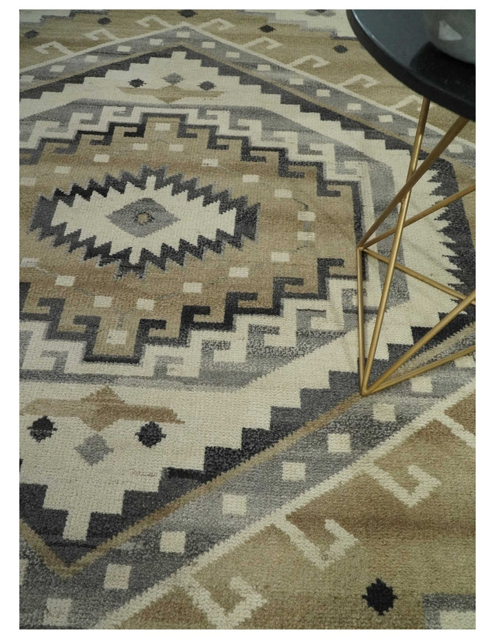 Natural Wool Hand Knotted Ivory, Beige and Charcoal Traditional Area Rug, Kids, Living Room and Bedroom Rug | MEHK2 - The Rug Decor