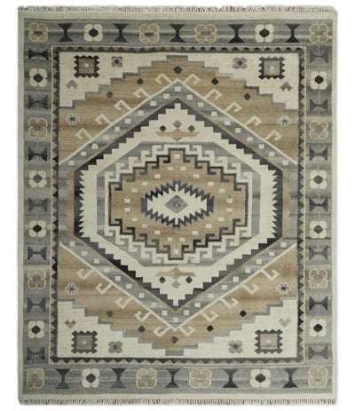 Natural Wool Hand Knotted Ivory, Beige and Charcoal Traditional Area Rug, Kids, Living Room and Bedroom Rug | MEHK2 - The Rug Decor