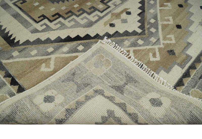 Natural Wool Hand Knotted Ivory, Beige and Charcoal Traditional Area Rug, Kids, Living Room and Bedroom Rug | MEHK2 - The Rug Decor