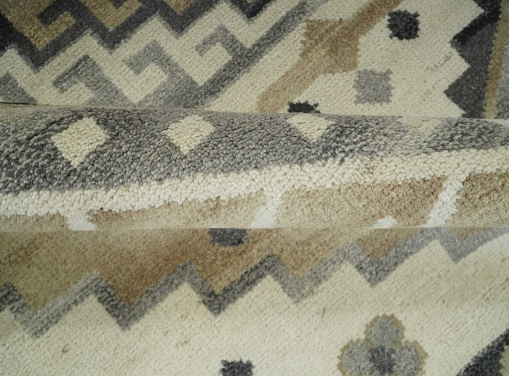 Natural Wool Hand Knotted Ivory, Beige and Charcoal Traditional Area Rug, Kids, Living Room and Bedroom Rug | MEHK2 - The Rug Decor