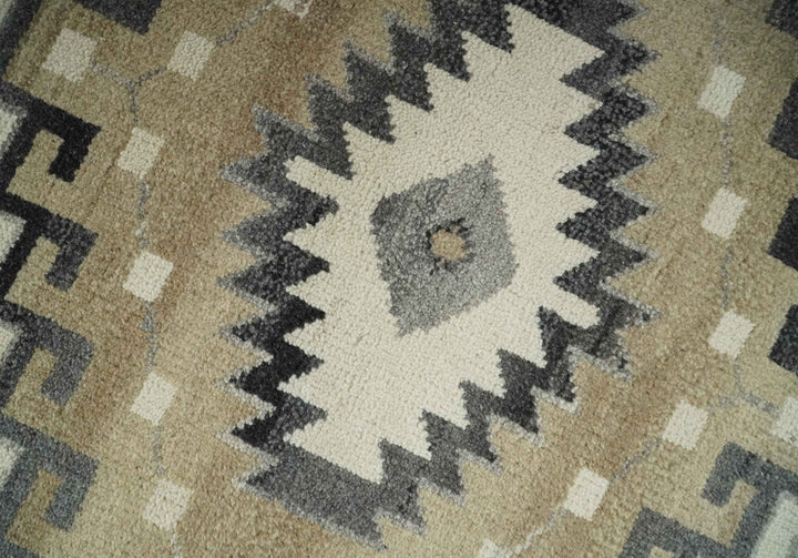 Natural Wool Hand Knotted Ivory, Beige and Charcoal Traditional Area Rug, Kids, Living Room and Bedroom Rug | MEHK2 - The Rug Decor