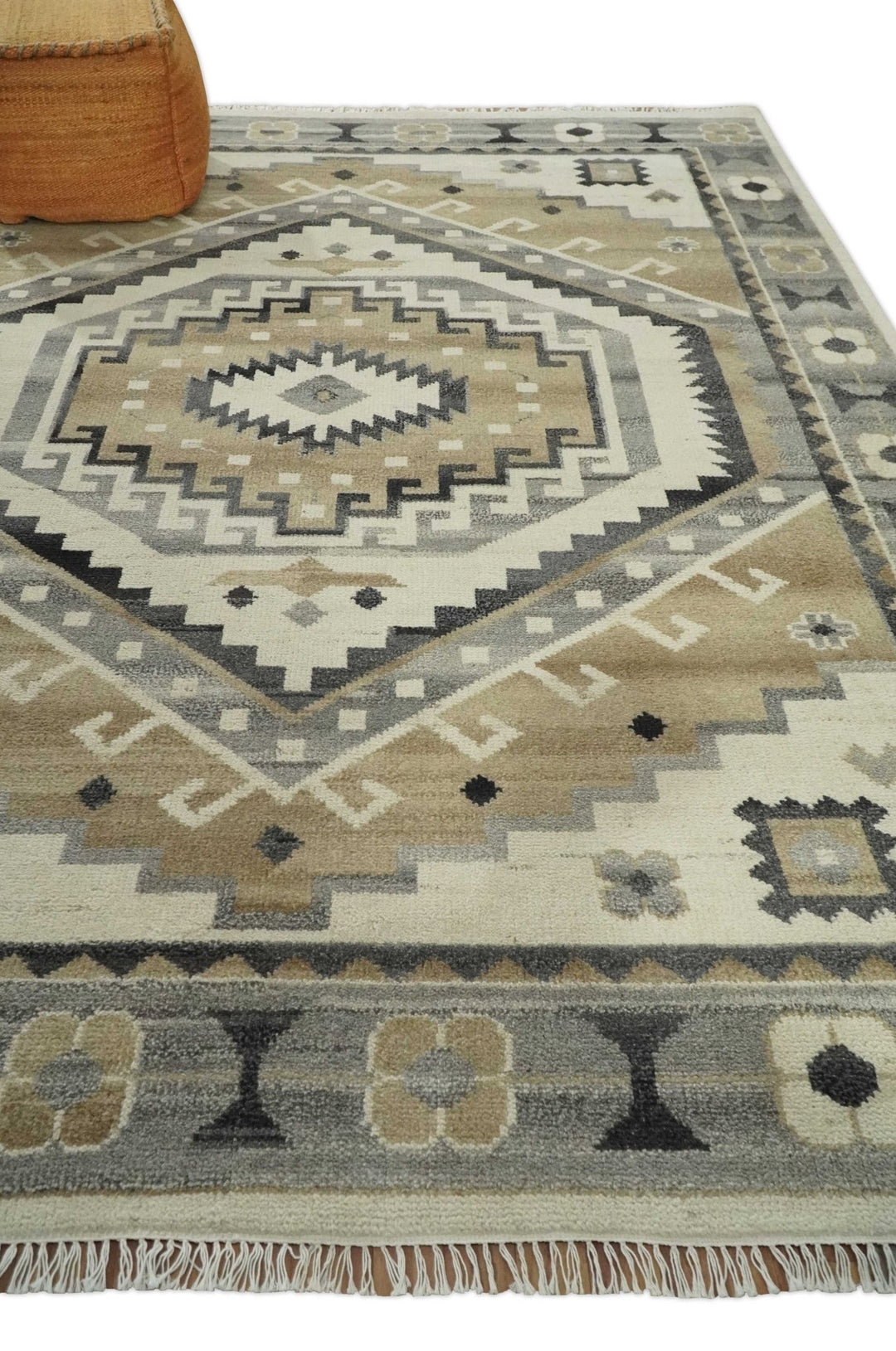 Natural Wool Hand Knotted Ivory, Beige and Charcoal Traditional Area Rug, Kids, Living Room and Bedroom Rug | MEHK2 - The Rug Decor