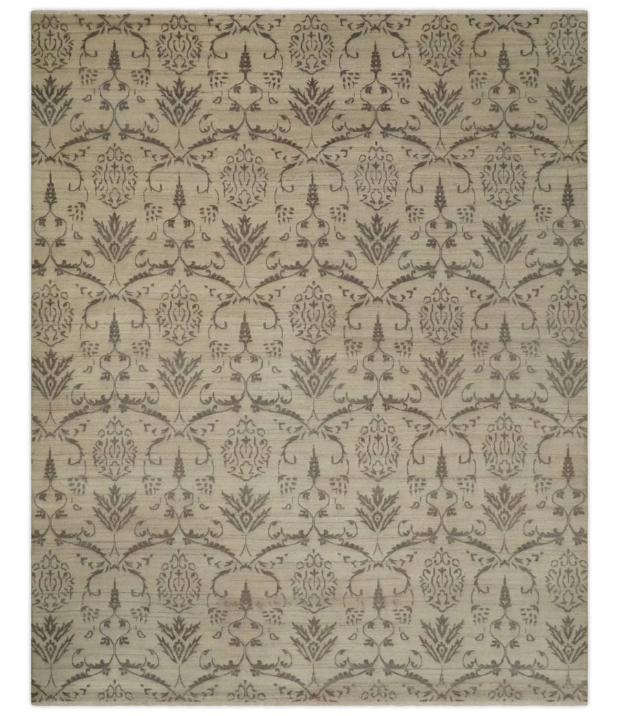 Neutral 8x10 Hand Knotted Camel and Brown Floral Traditional Antique Style Wool Area Rug - The Rug Decor