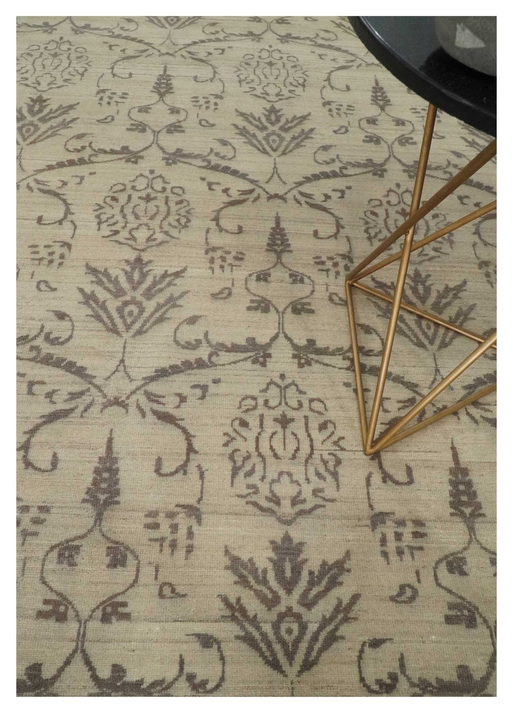 Neutral 8x10 Hand Knotted Camel and Brown Floral Traditional Antique Style Wool Area Rug - The Rug Decor