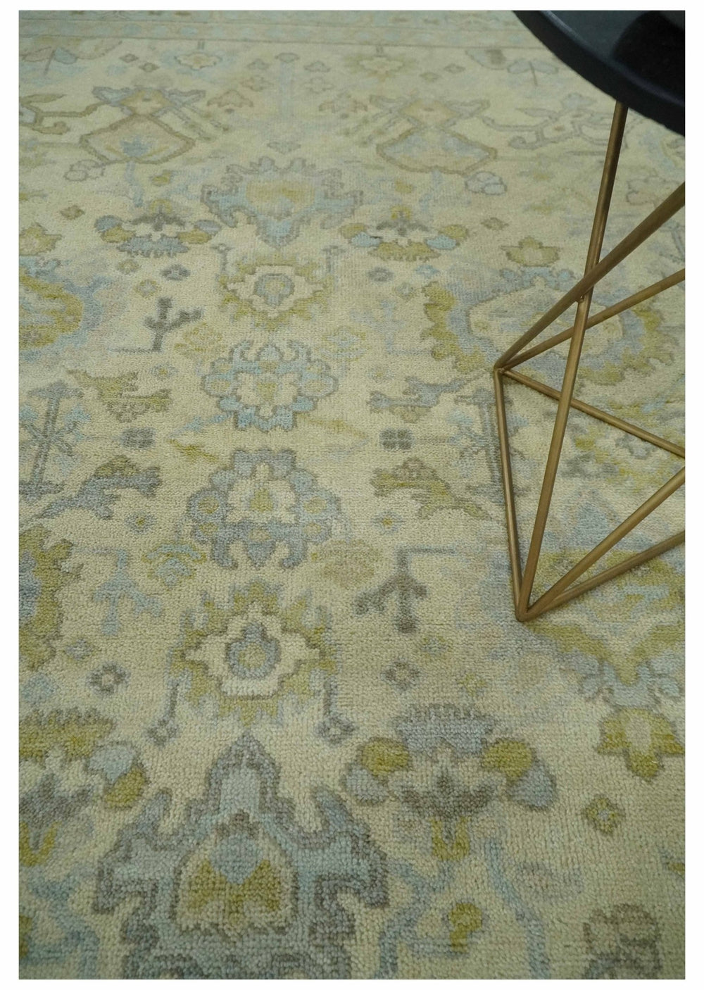 Neutral Beige and silver 8x10 Traditional Antique Finish Hand knotted Wool Area Rug - The Rug Decor