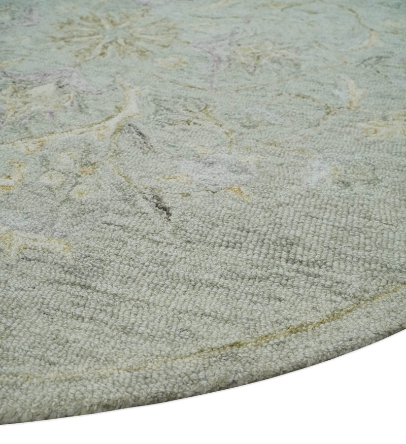 Neutral Beige and Silver Hand hooked Round Wool Area Rug - The Rug Decor